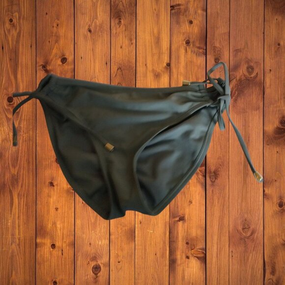 Time and Tru Women's Medium (8-10) Green Bikini Bottom Ruched Back Side Ties - Picture 1 of 4